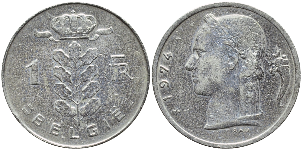 БЕЛЬГИЯ 1 ФРАНК 1974 BELGIE KM 143.1 медно-никель 4382-1016