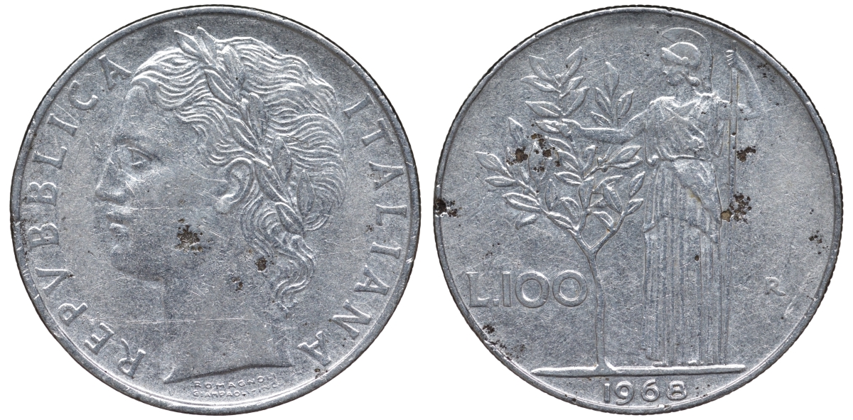 Италия 100 лир 1968 R KM 96.1 нержавеющая сталь 4144-131