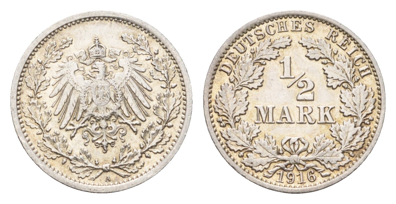 Германия 1/2 марки 1916 A KM 14, J. 17 серебро aUNC 1529-1412