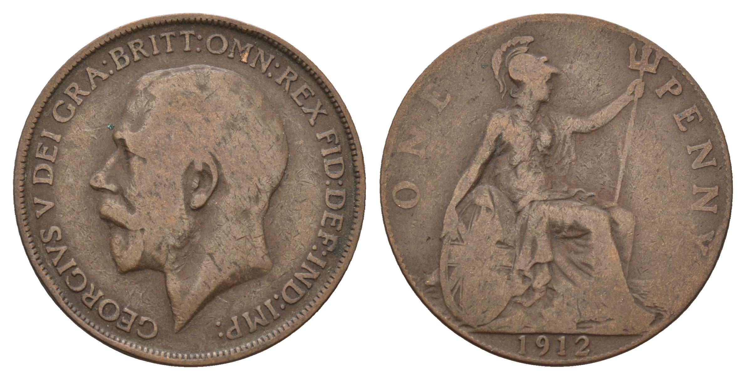 Великобритания 1 пенни 1912 Георг V (1910-1936) KM 810, Spink 4051 бронза 4680-822