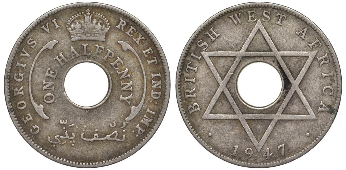 Британская Западная Африка 1/2 пенни 1947 H, Георг VI KM 18 медно-никель 25-1512