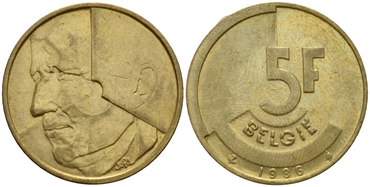Бельгия 5 франков 1986 Belgie, Бодуэн I (1951-1993) KM 164 алюминиевая бронза 4601-245