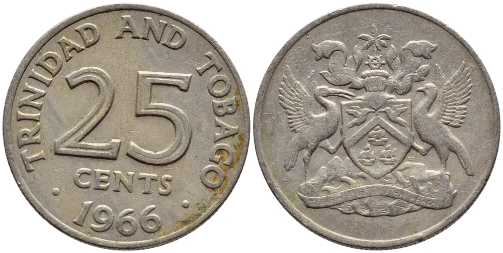 Тринидад и Тобаго 25 центов 1966 герб KM 4 медно-никель 4396-642
