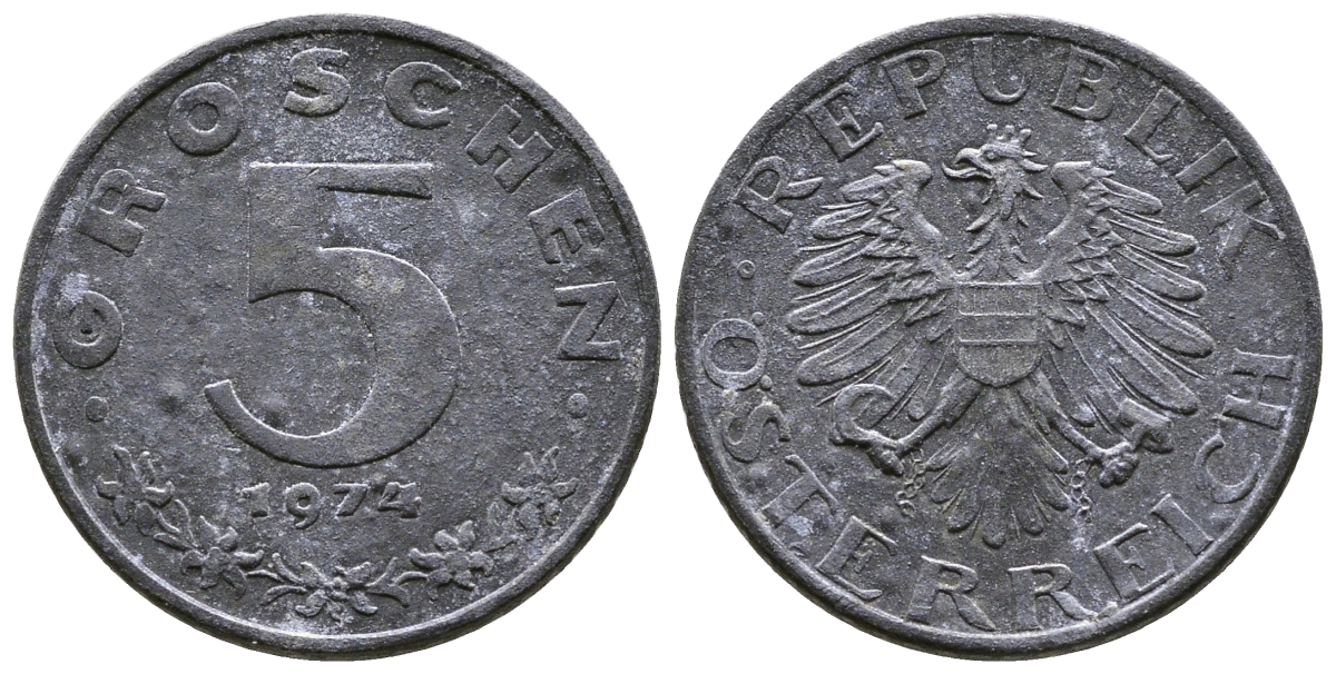 АВСТРИЯ 5 ГРОШЕЙ 1974 KM 2875 цинк 57-1315