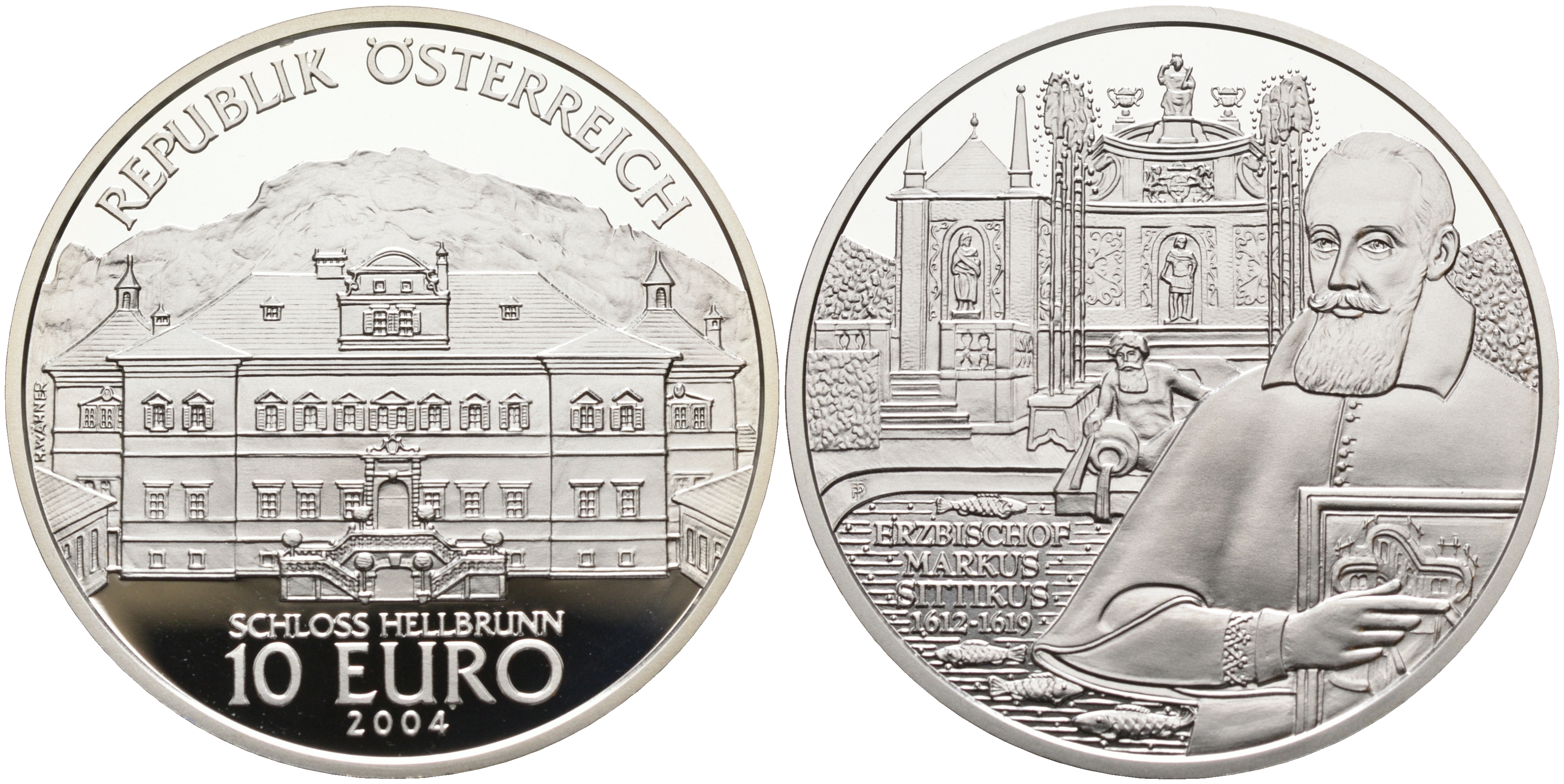 Австрия 10 евро 2004 Замок Хельбрунн, Маркус Ситтикус KM 3111 серебро PROOF 02-070-46