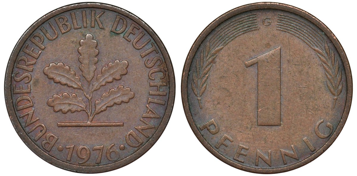 ФРГ 1 пфенниг 1976 G KM 105 сталь плакированная медью 4124-568