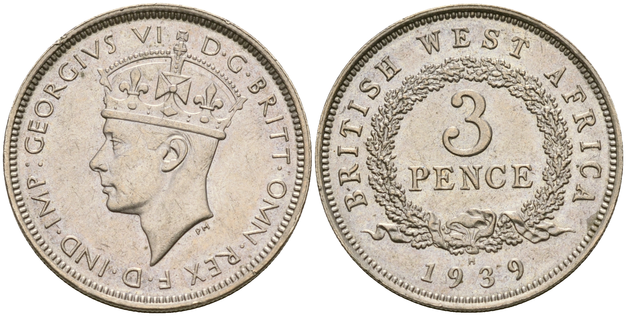 Британская Западная Африка 3 пенса 1939 Н, Георг VI (1937-1952) KM 21 медно-никель 00-00