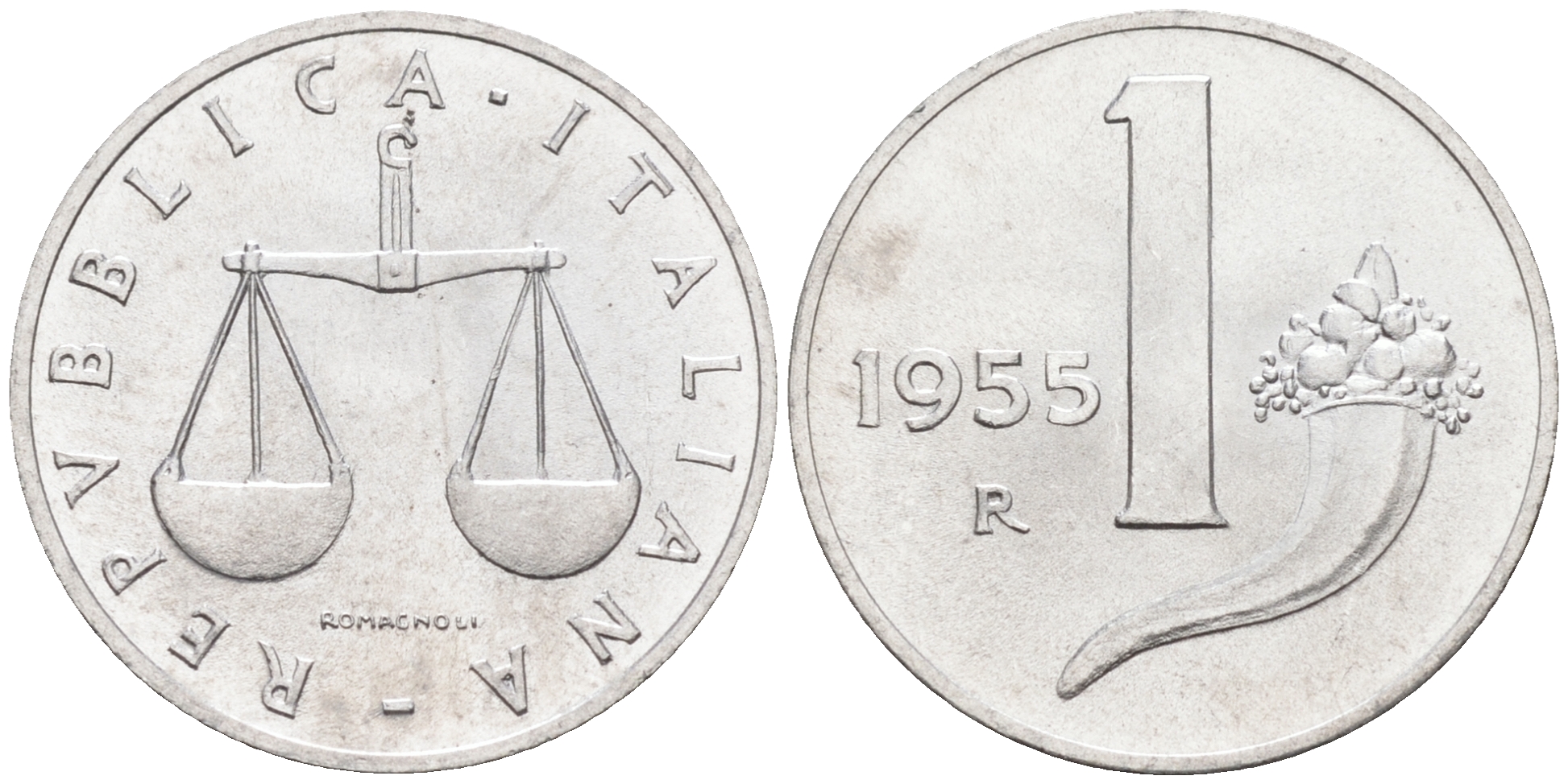 Италия 1 лира 1955 R, весы KM 91 алюминий  UNC  4594-759