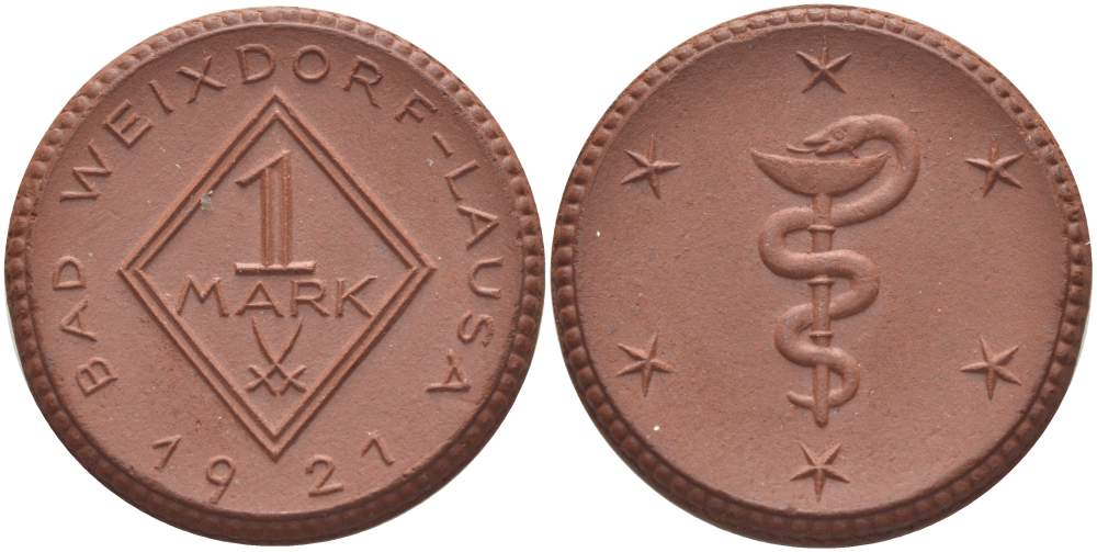 Вайсдорф-Лауза 1 марка 1921  Men05 26467.10, Men22.2 33284.10 фарфор 4517-1036