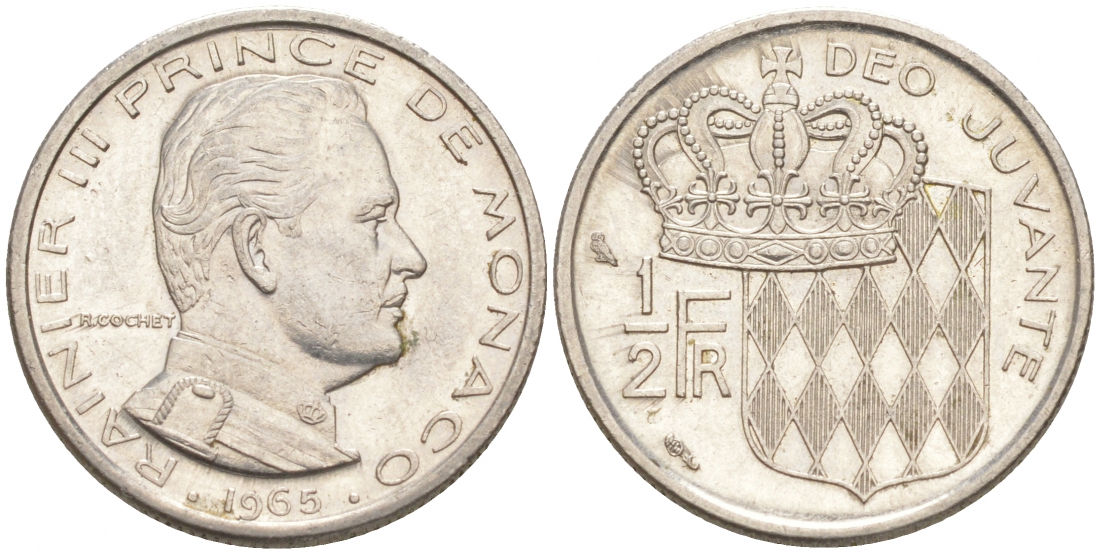 Монако 1/2 франка 1965 Ренье III (1949-2005) KM 145 никель 73-233