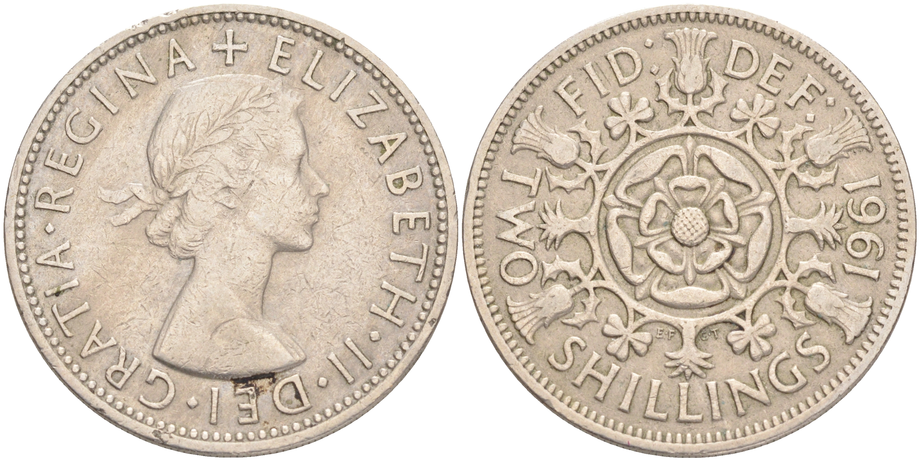 Великобритания 2 шиллинга (флорин) 1961 Елизавета II (1952-2022) KM 906, Spink 4146 медно-никель 189-642