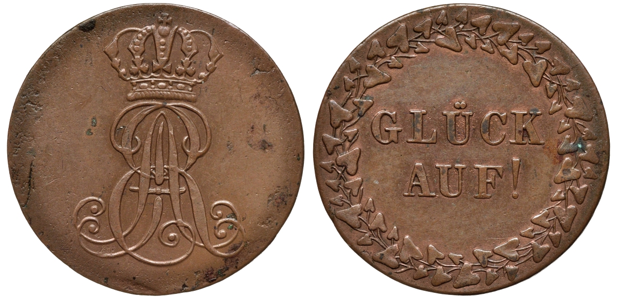 Ганновер 1 пфенниг 1839 Эрнст Август (1837-1851), на удачу AKS 135 медь 1527-812