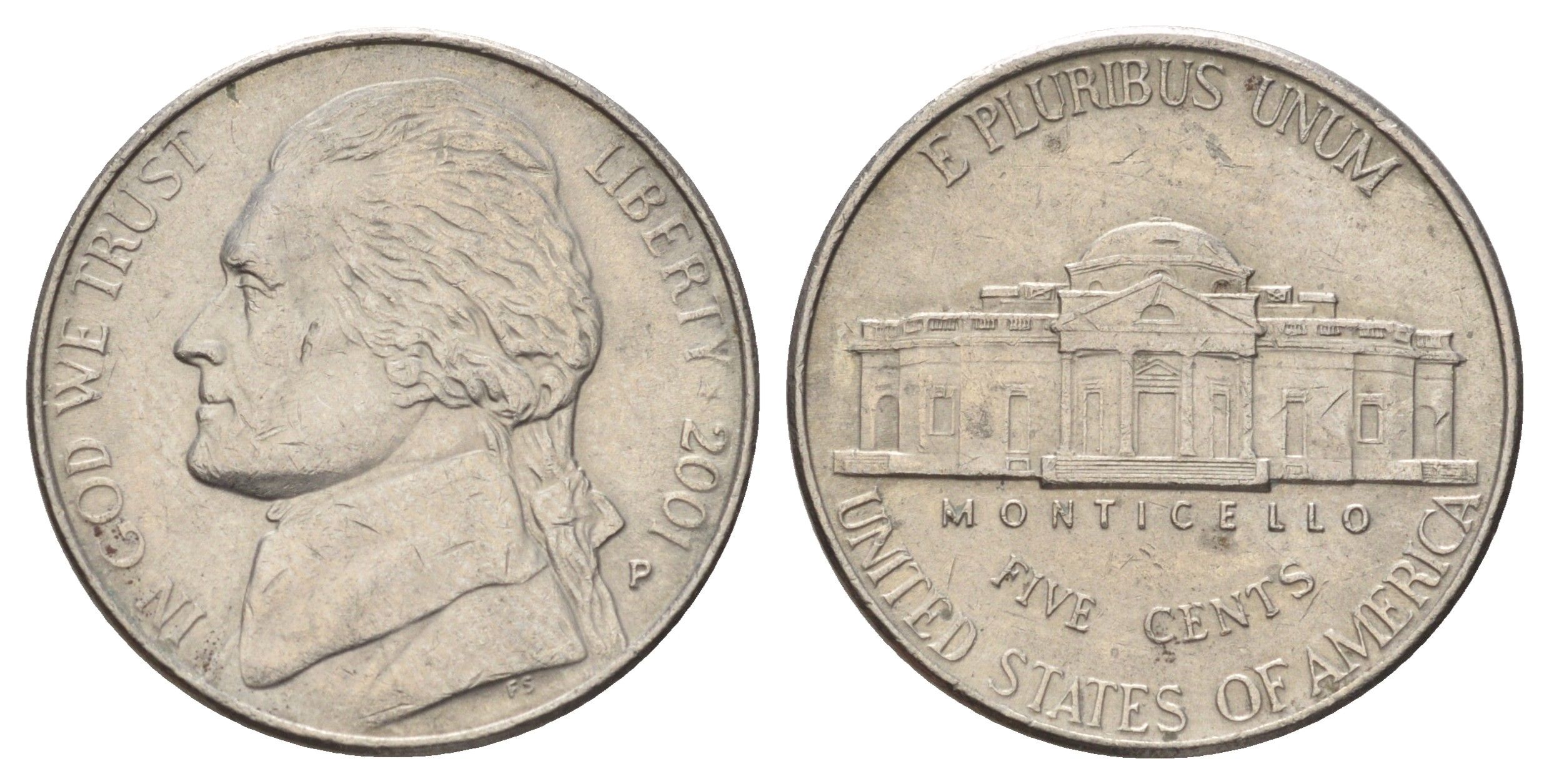 США 5 центов 2001 P, Джефферсон KM A192 медно-никель 4671-1252
