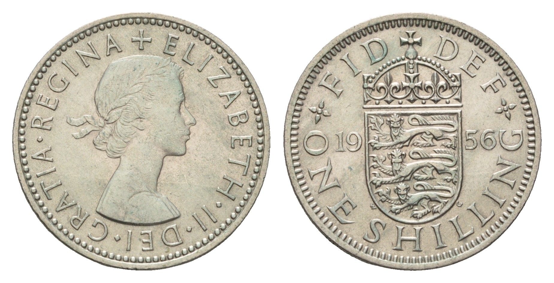 Великобритания 1 шиллинг 1956 Елизавета II (1952-2022), Английский герб KM 904, Spink 4147 медно-никель 4182-1026