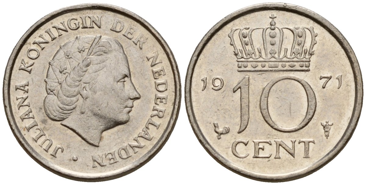Нидерланды 10 центов 1971 Юлиана (1948-1980) KM 182 никель 4152-1057