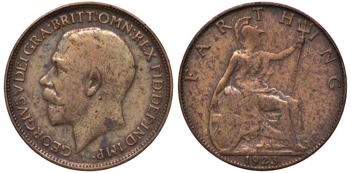 Великобритания 1 фартинг 1923 Георг V (1910-1936) KM 808.2, Spink 4060 бронзанза 4122-455