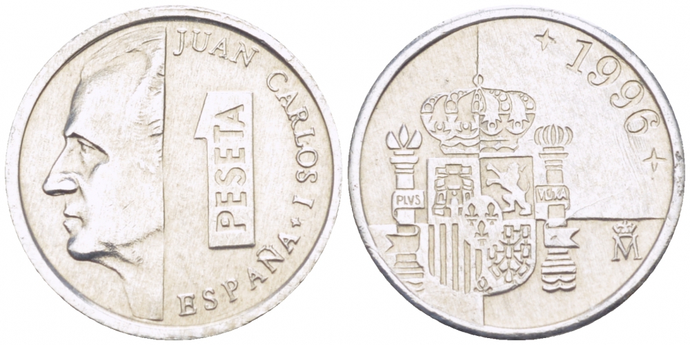 ИСПАНИЯ 1 ПЕСЕТА 1996 ХУАН КАРЛОС I (1975-) KM 832 алюминий 3309-137