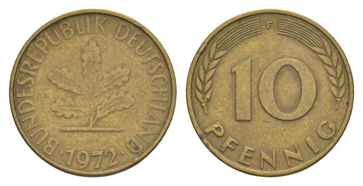 ФРГ 10 пфеннигов 1972 F KM 108, J. 383 сталь плакированная латунью 4630-1264