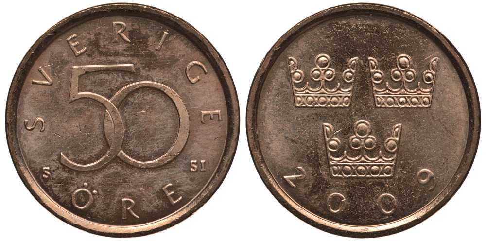 Швеция 50 эре 2009 Карл XVI Густав (1973- ) KM 878 бронза UNC 112-918