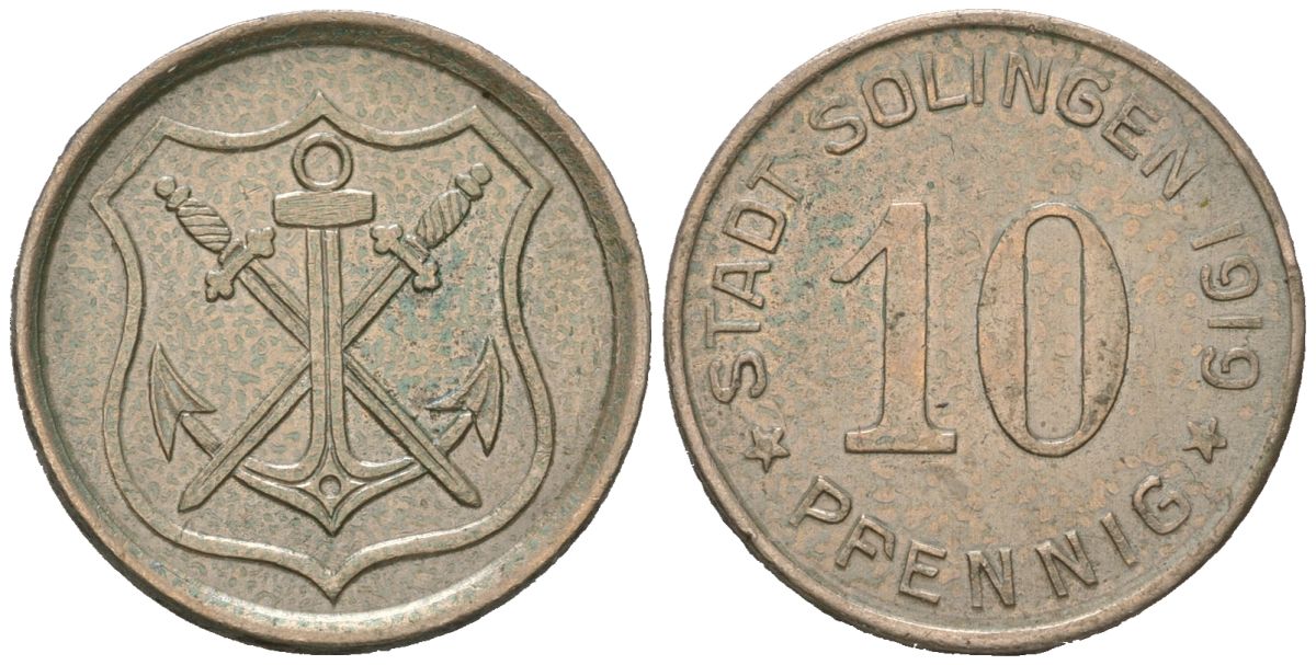 Золинген 10 пфеннигов 1919 Funck 508.4, Men18 29571.5 железо 54-1255