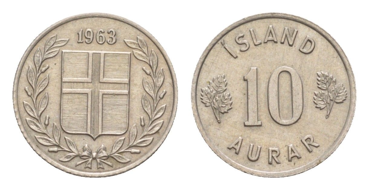 Исландия 10 эйре 1963 KM 10 медно-никель UNC 4617-341