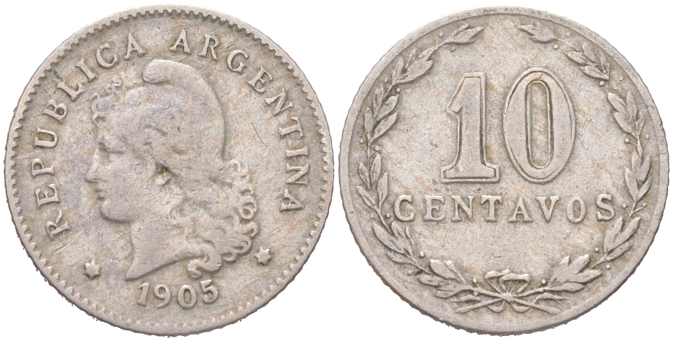 Аргентина 10 сентаво 1905 KM 35 медно-никель 4621-1047