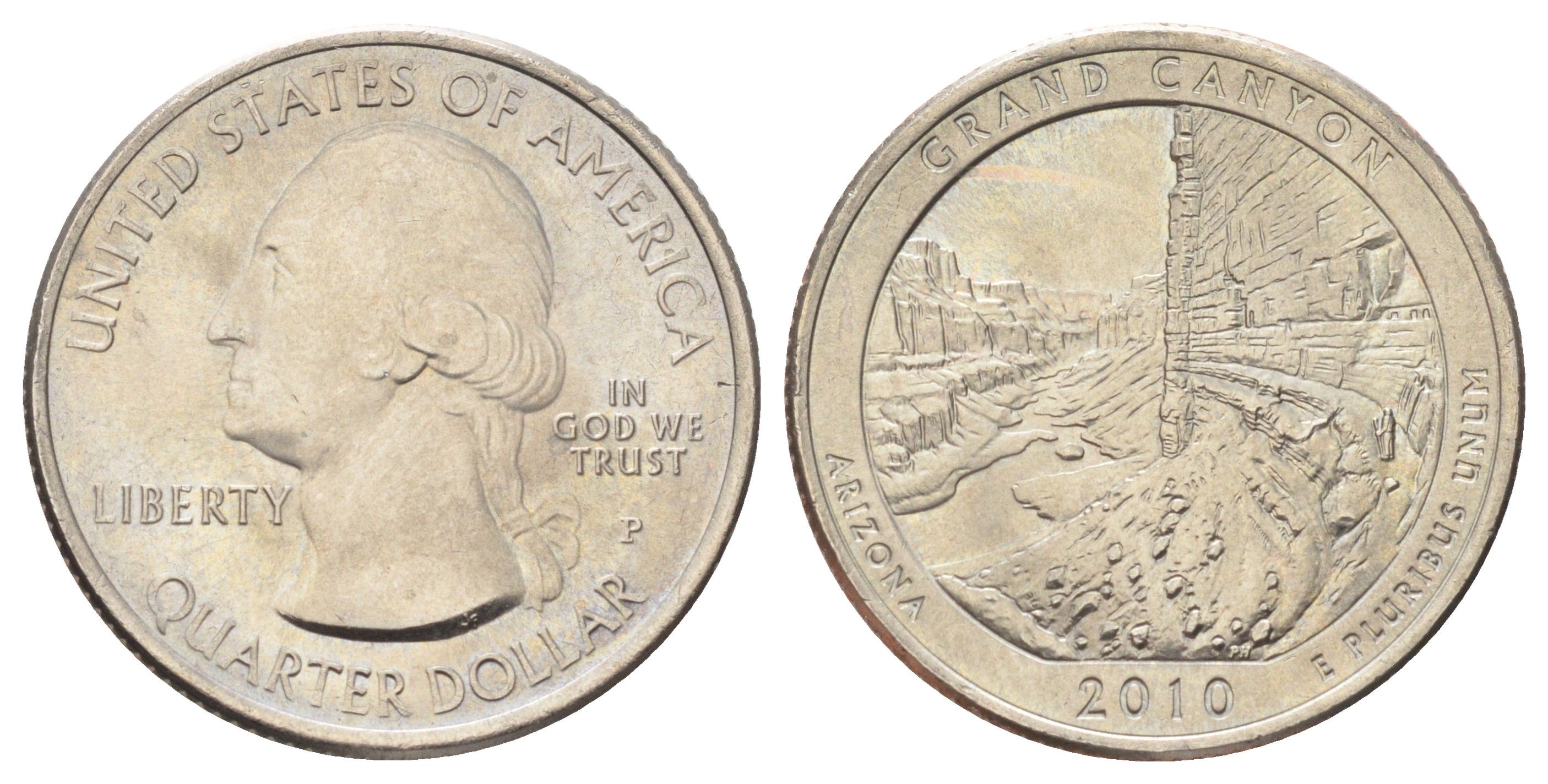 США 25 центов (квотер, 1/4 доллара) 2010 P, Квотеры «Парки США» - Национальный парк Гранд-Каньон KM 472 медь плакированная медно-никелем UNC 4666-925
