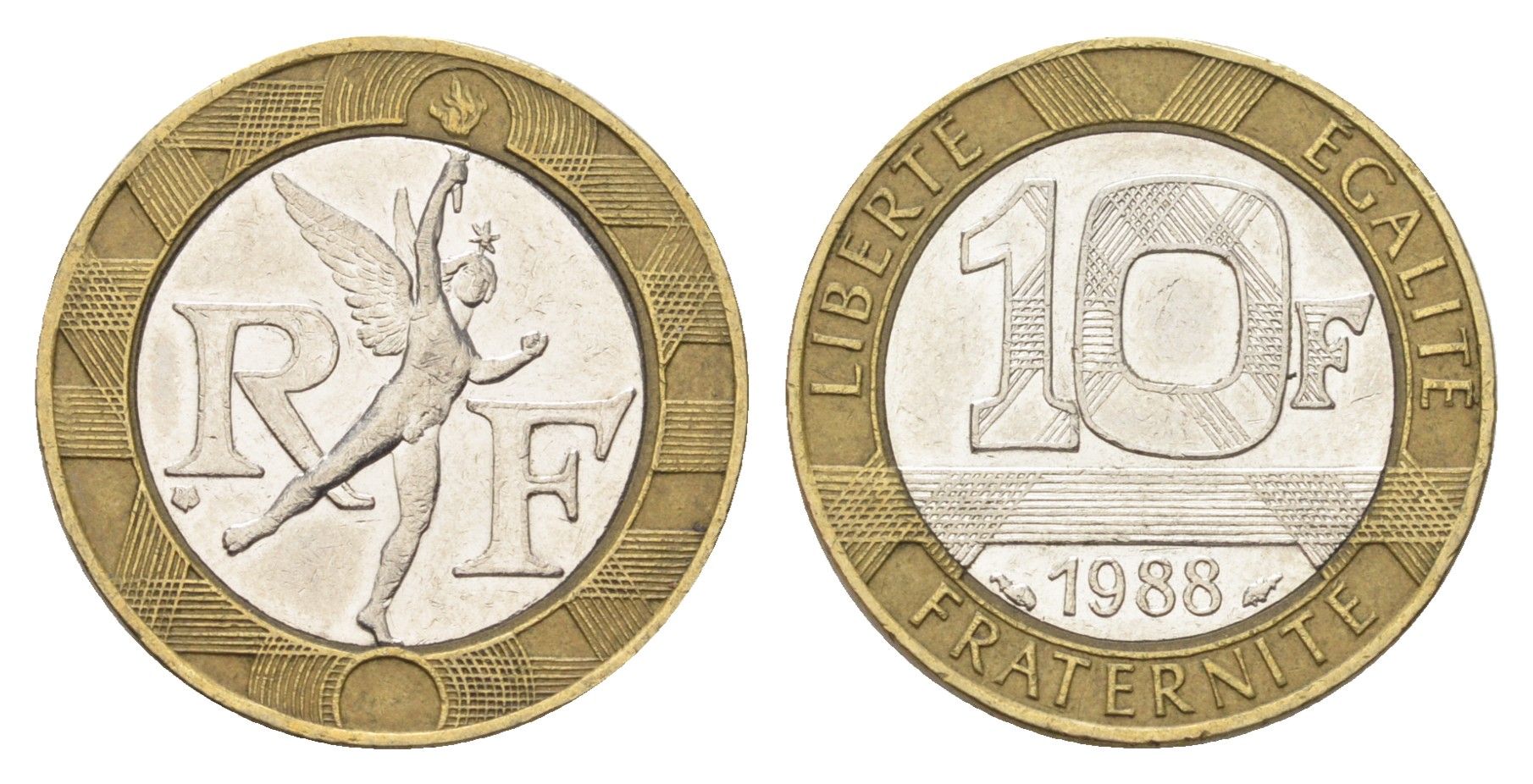 Франция 10 франков 1988 тип Гений Бастилии KM 964.1, Le Frank 375.2 биметалл 4704-456