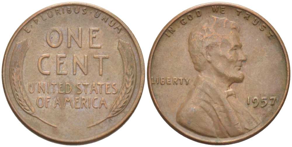 США 1 ЦЕНТ 1957 ЛИНКОЛЬН KM А132 медь цинк 218-712