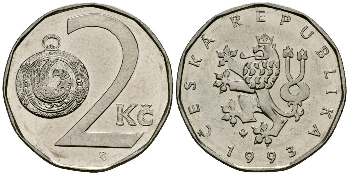 Чехия 2 кроны 1993 KM 9 сталь плакированная никелем 4167-937