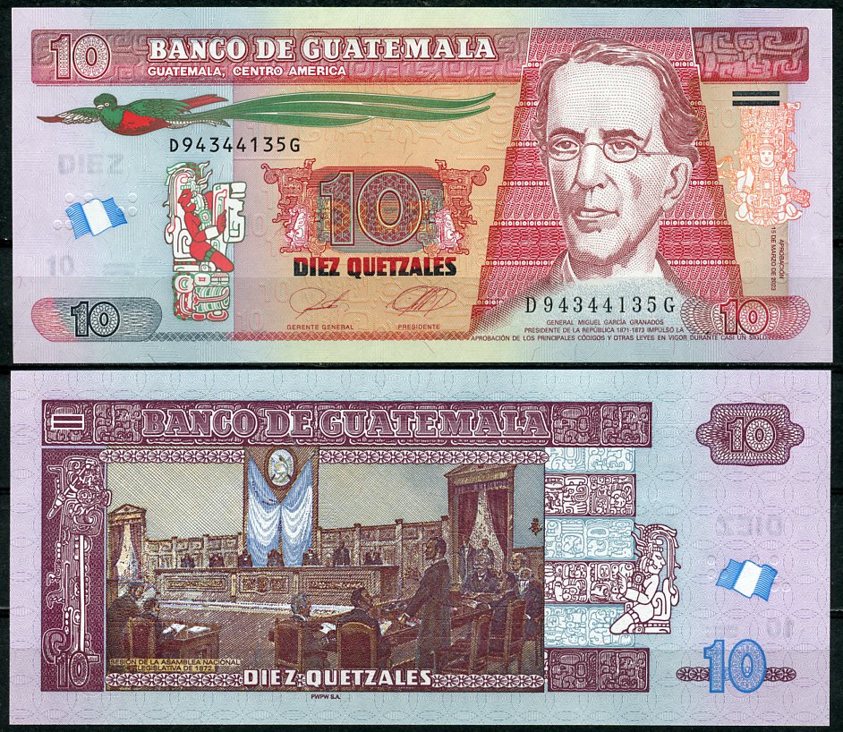 Гватемала 10 кетсалей 2023 Мигель Гарсиа Гранадос-и-Савала Pick 123A  бумага  UNC (пресс) 446-12-2-2