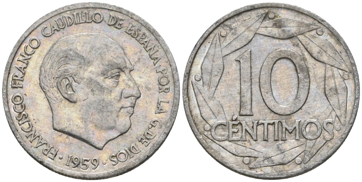 Испания 10 сентимо 1959 Франсиско Франко (1939-1975) KM 790 алюминий 4602-1224