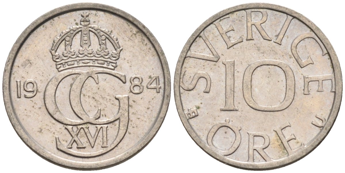Швеция 10 эре 1984 Карл XVI Густав (1973- ) KM 850 медно-никель 4585-432