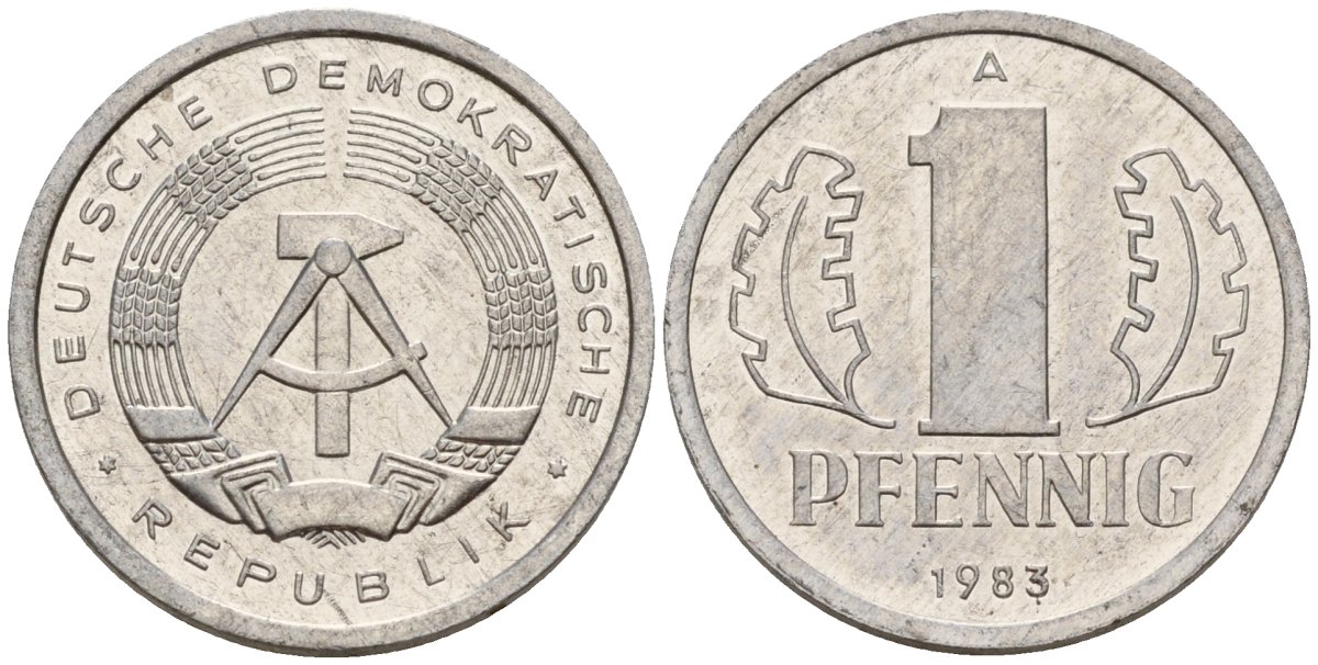 ГДР 1 пфенниг 1983 A KM 8.2 алюминий 188-932