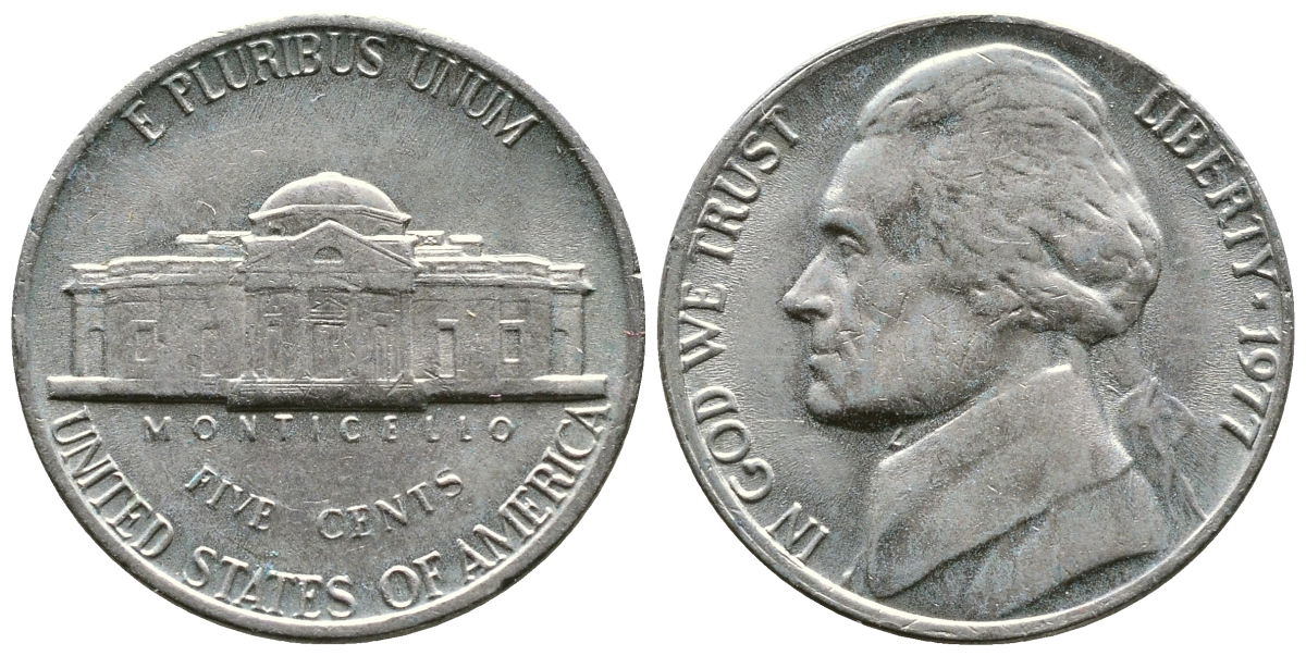 США 5 ЦЕНТОВ 1977 ДЖЕФЕРСОН KM А192 медно-никель 51-4834