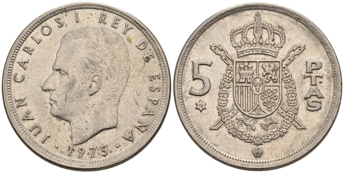Испания 5 песет 1975 (76) Хуан Карлос I (1975-2001) KM 807 медно-никель 4571-1151