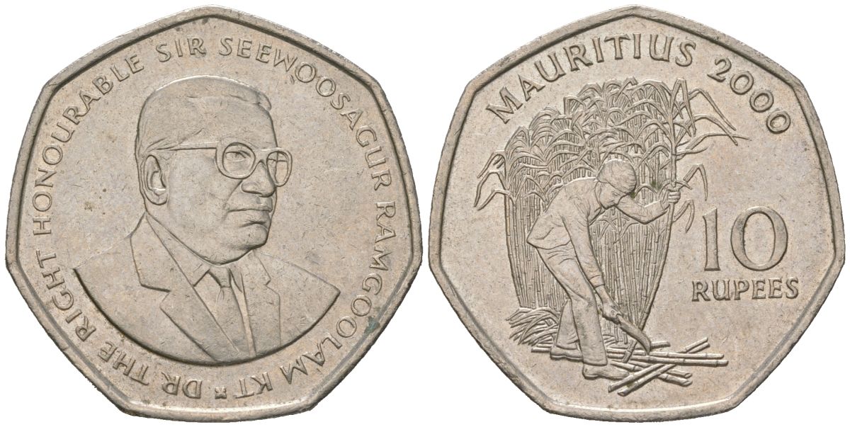 Маврикий 10 рупий 2000 Сивусагур Рамгулам KM 61 медно-никель aUNC 4620-111