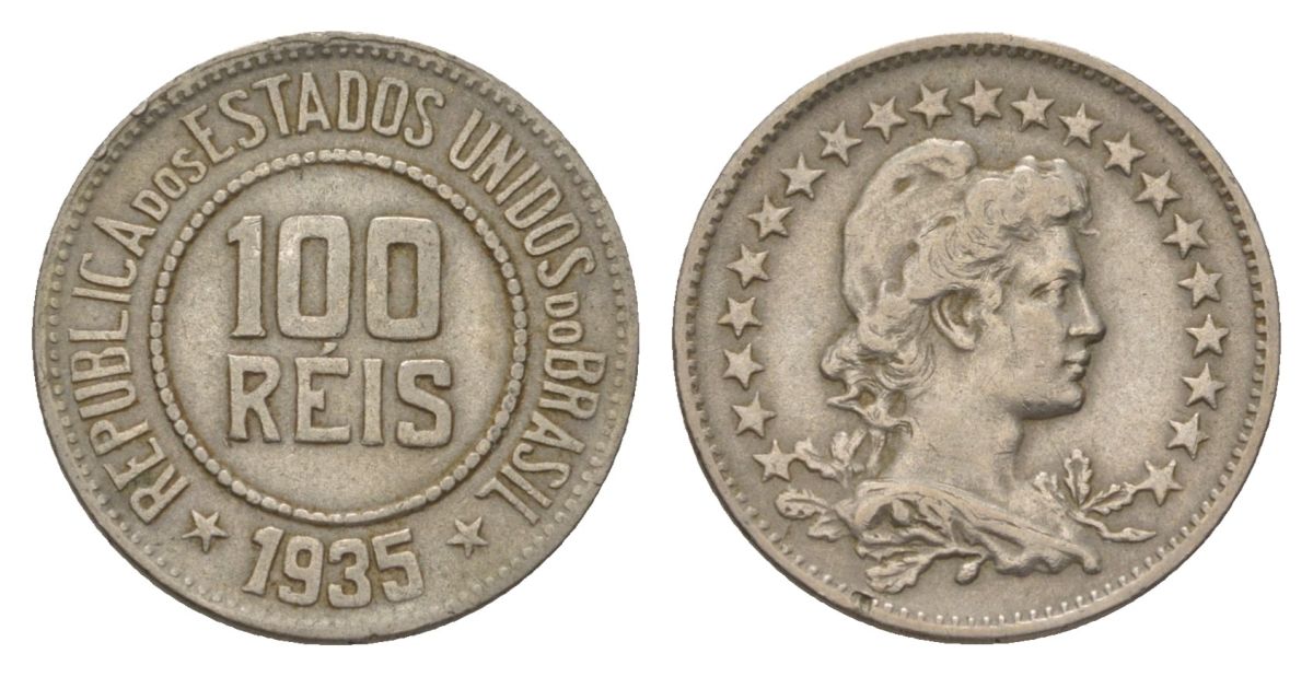 Бразилия 100 реалов 1935 KM 518 медно-никель 4625-912