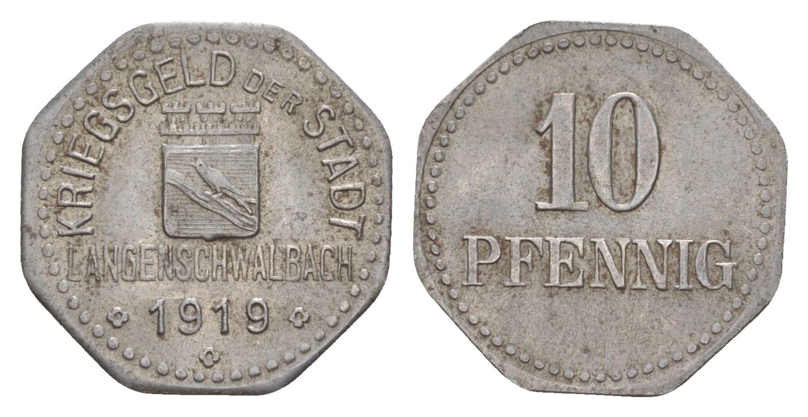 Лангеншвальбах 10 пфеннигов 1919 Funck 271.5, Men18 17960.5 железо UNC 4643-1027