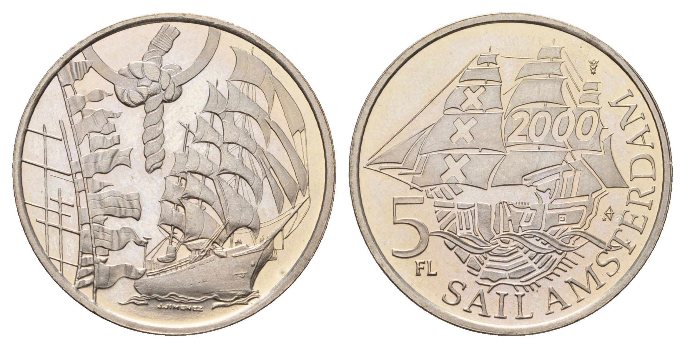 Нидерланды муниципальный жетон - 5 флоринов 2000 Новое тысячелетие - Dar Mlodziezy никель UNC 4672-1246