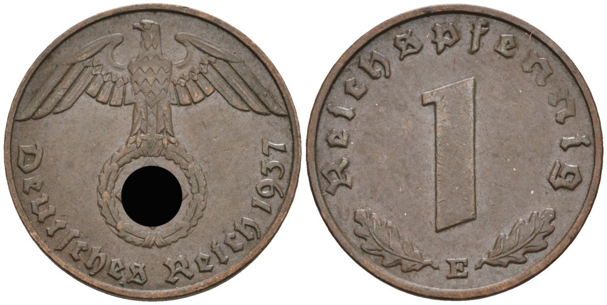 Германия 1 рейхспфенниг 1937 E KM 89, J 361 бронза 4136-1221