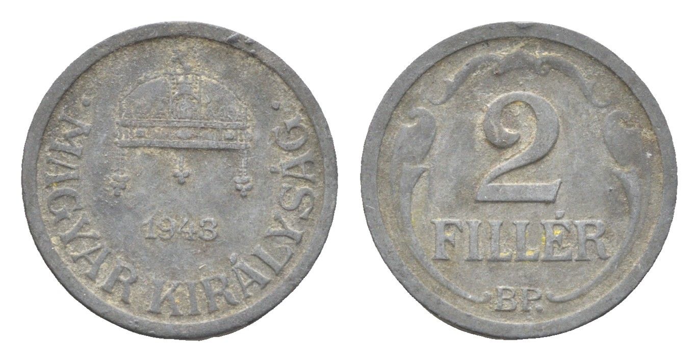 Венгрия 2 филлера 1943 BP KM 519 цинк 4665-523