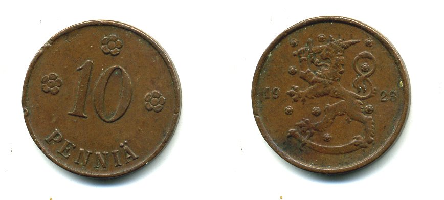 Финляндия 10 пенни 1923 республика (1918-1962) KM 24 медь 46-816