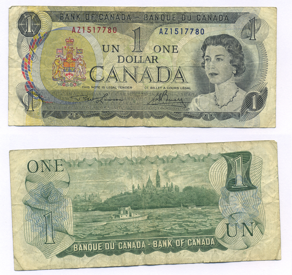 Канада 1 доллар 1973 Елизавета II (1952- ), здание парламента на реке Оттава, Lawson-Bouey, серии 2 буквы Pick 85 a (1)  бумага 7547-82-1-2