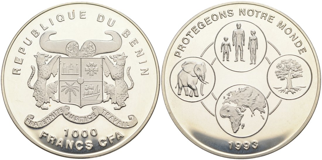Бенин 1000 франков 1993 международный год семьи KM 27 серебро PROOF 00-00
