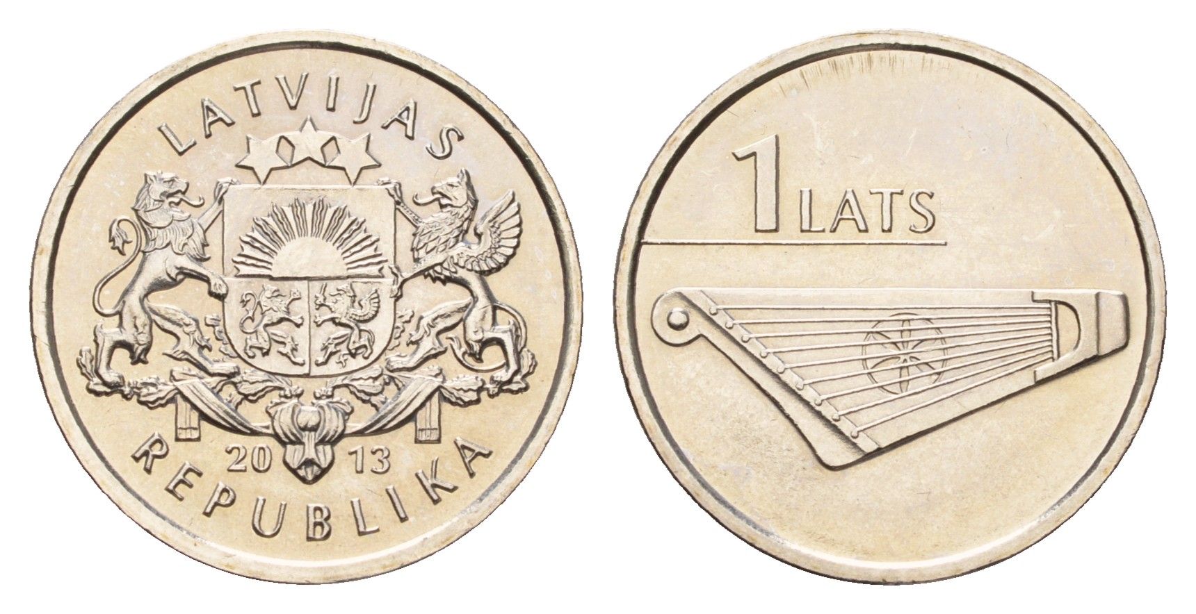 Латвия 1 лат 2013 Кокле KM 142 медно-никель UNC 4679-416