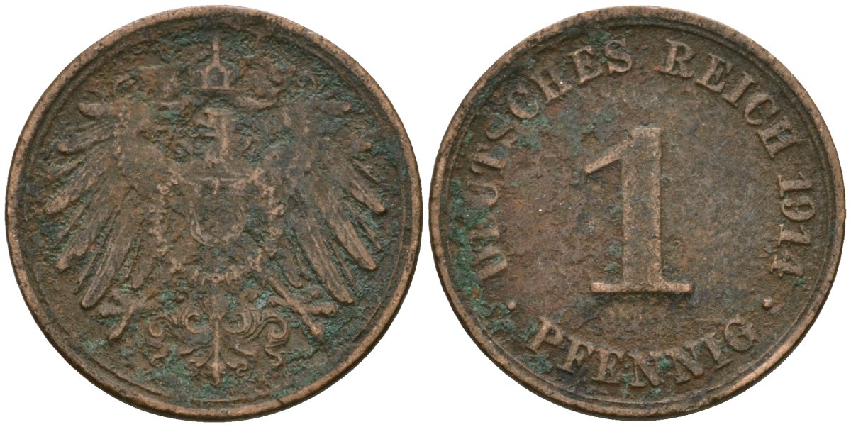 Германия 1 пфенниг 1914 Вильгельм II (1888-1918) KM 10, J. 10 медь 4608-255