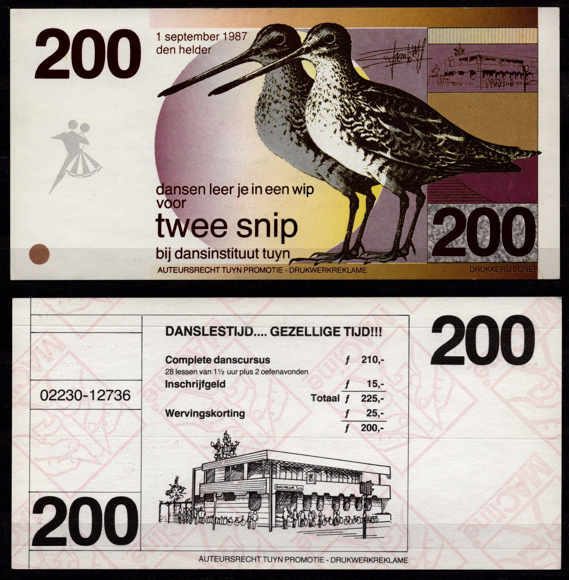 Нидерланды 1987 рекламный купон на скидку в танцевальной школе "Dansinstituut Tuyn" картон 7457-3-1-1