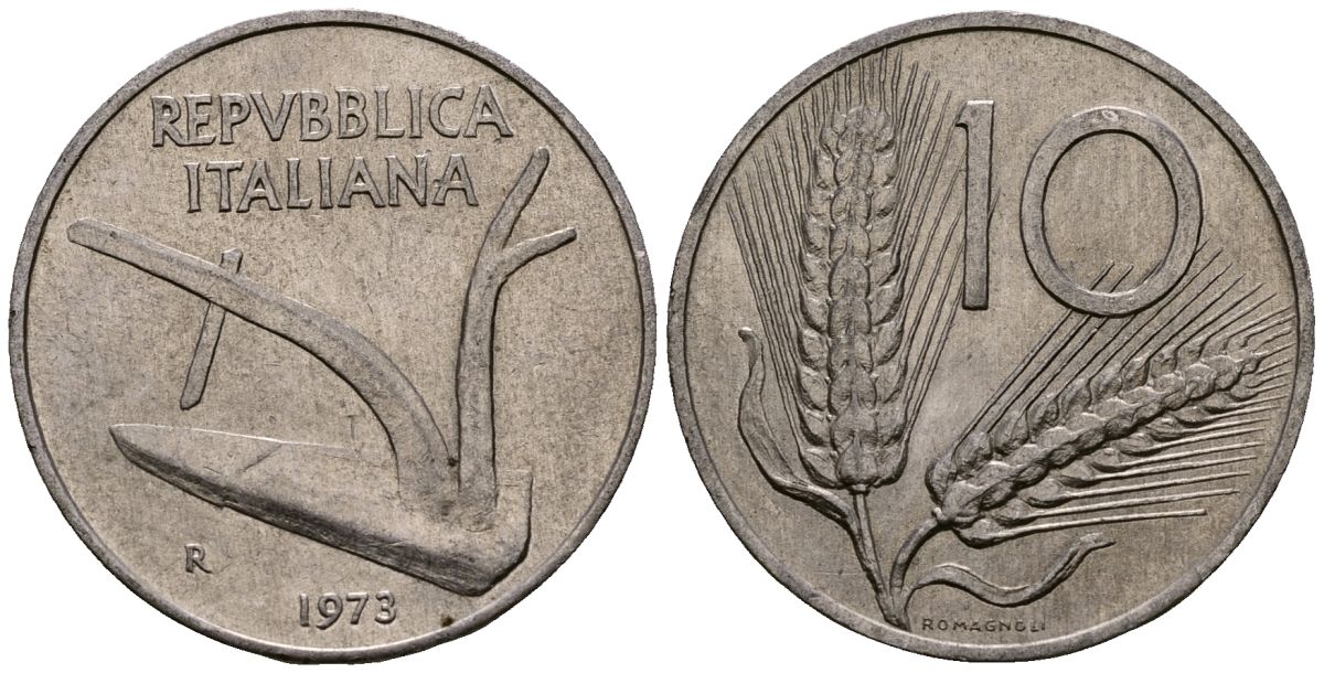 Италия 10 лир 1973 KM 93 алюминий 4138-547