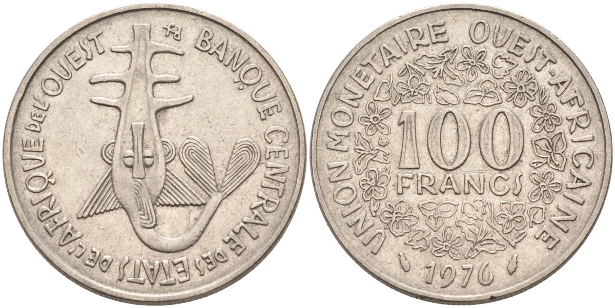 Валютный Союз стран Западной Африки 100 франков 1976 KM 4 никель 4575-1152